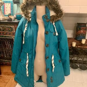 NWT BELLFIELD TEAL HOODED PARKA JACKET FUR TRIM XS